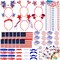 132 Pcs Patriotic Party Favors, 4th of July Accessories Include Headbands Glasses Necklaces Flags Bracelets